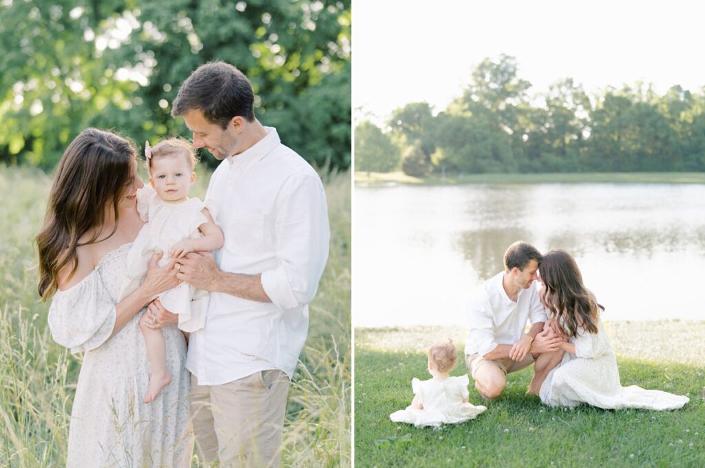 Outdoor family photographer Courtney Houk captured this outdoor session with mom, dad, and girl in Nashville, TN